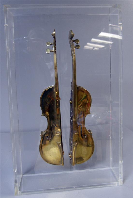 Appraisal: Arman bronze with gold patina sculptured dissected Violin in perspex