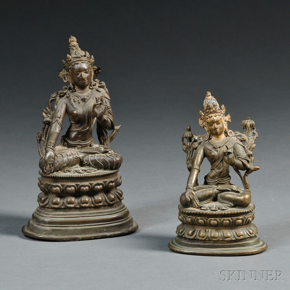 Appraisal: Two Bronze Figures of Tara Sino-Tibet each seated in dhyanasana