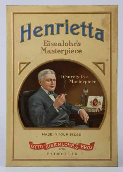 Appraisal: Tin over Cardboard Henrietta Cigar Hanging Sign Description to Condition