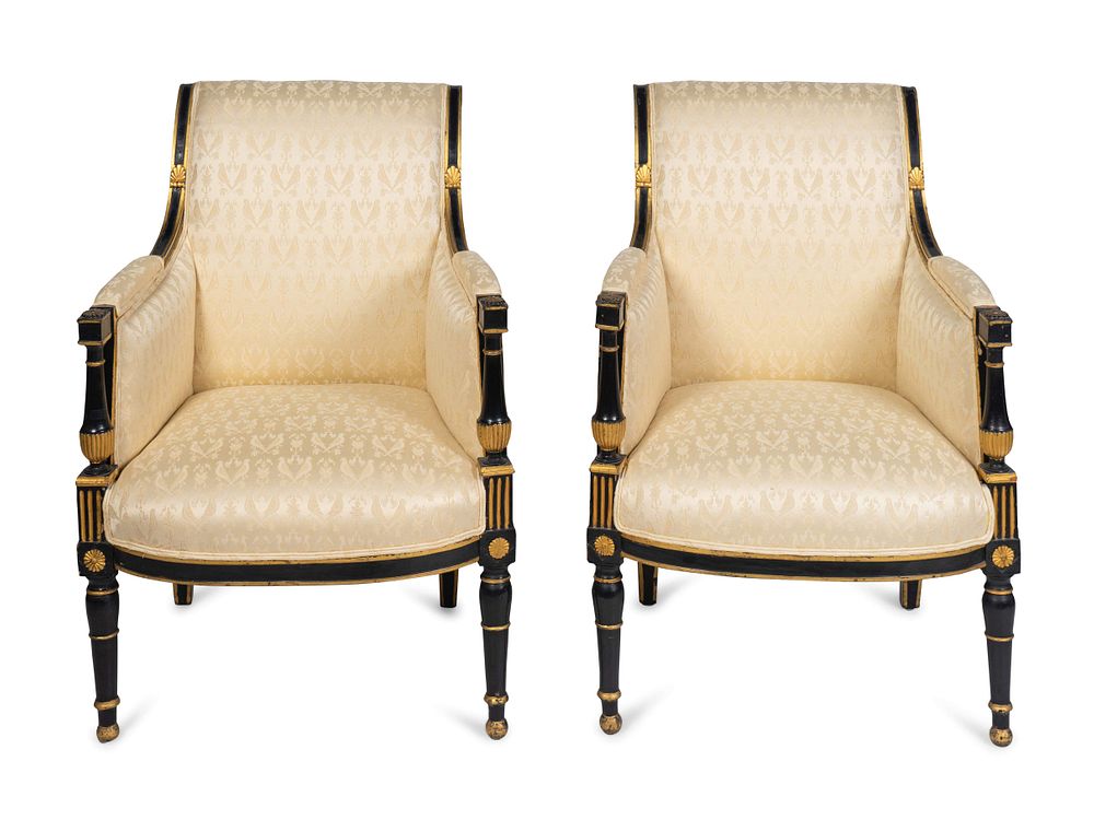 Appraisal: A Pair of Directoire Parcel-Gilt and Painted Bergeres Height x