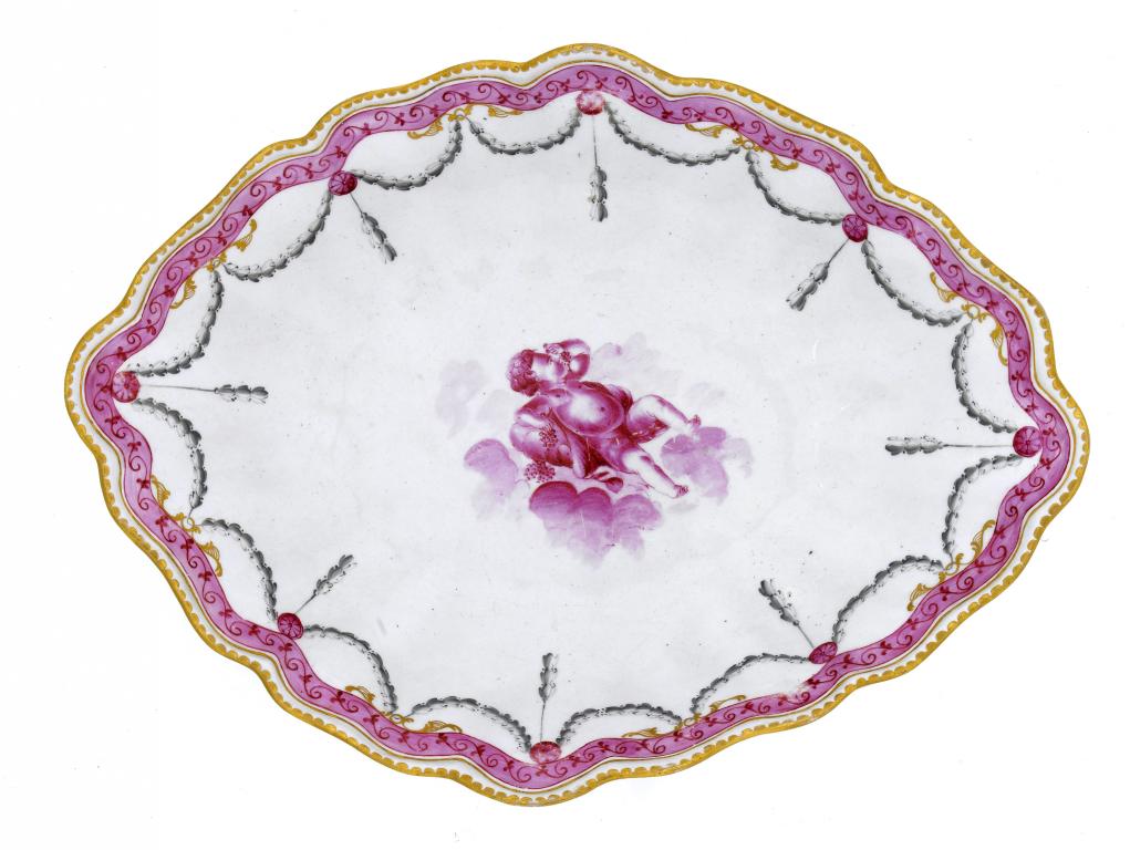 Appraisal: A DERBY DESSERT DISH of fluted lozenge shape painted in