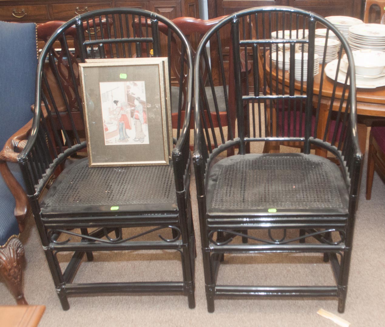 Appraisal: Pair of caned seat armchairs