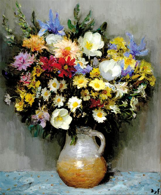 Appraisal: Marcel Dyf French - TULIPES MARGUERITES IRIS oil on canvas