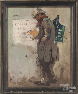 Appraisal: Oil on canvas illustration of an organ grinder signed Wilton