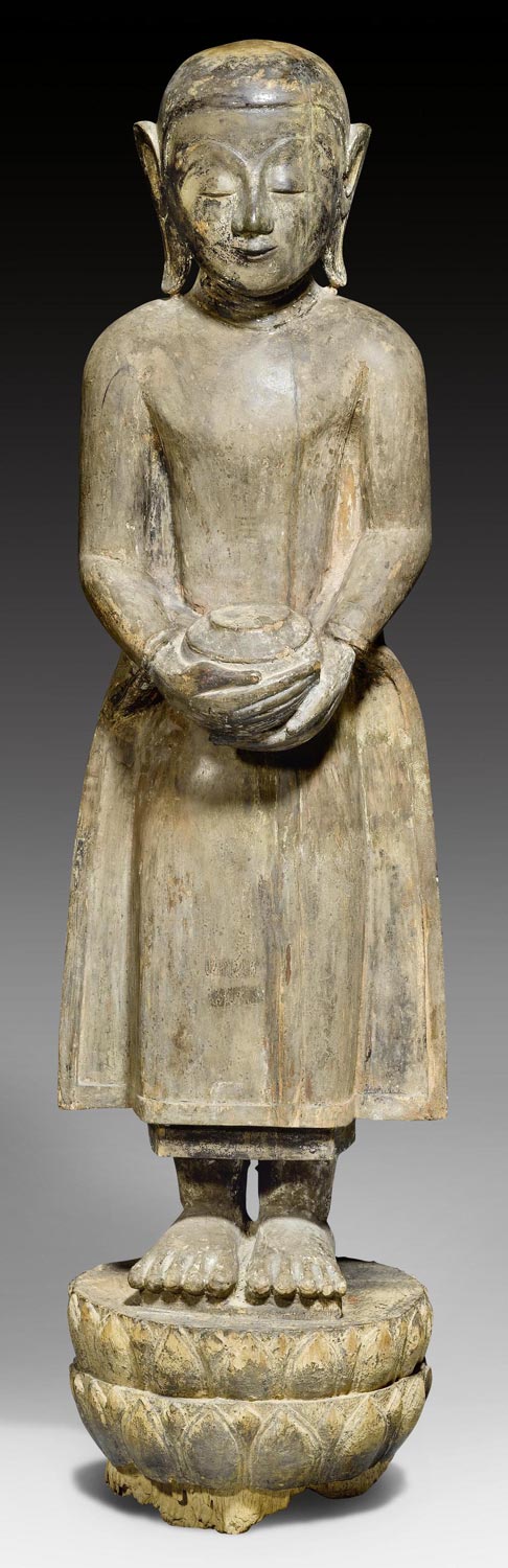 Appraisal: A CHARMING WOODEN FIGURE OF A STANDING MONK Birma Shan