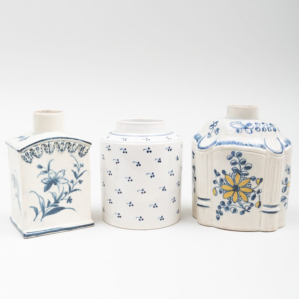 Appraisal: Group of Three English Pearlware Cobalt Decorated Tea Caddies Comprising