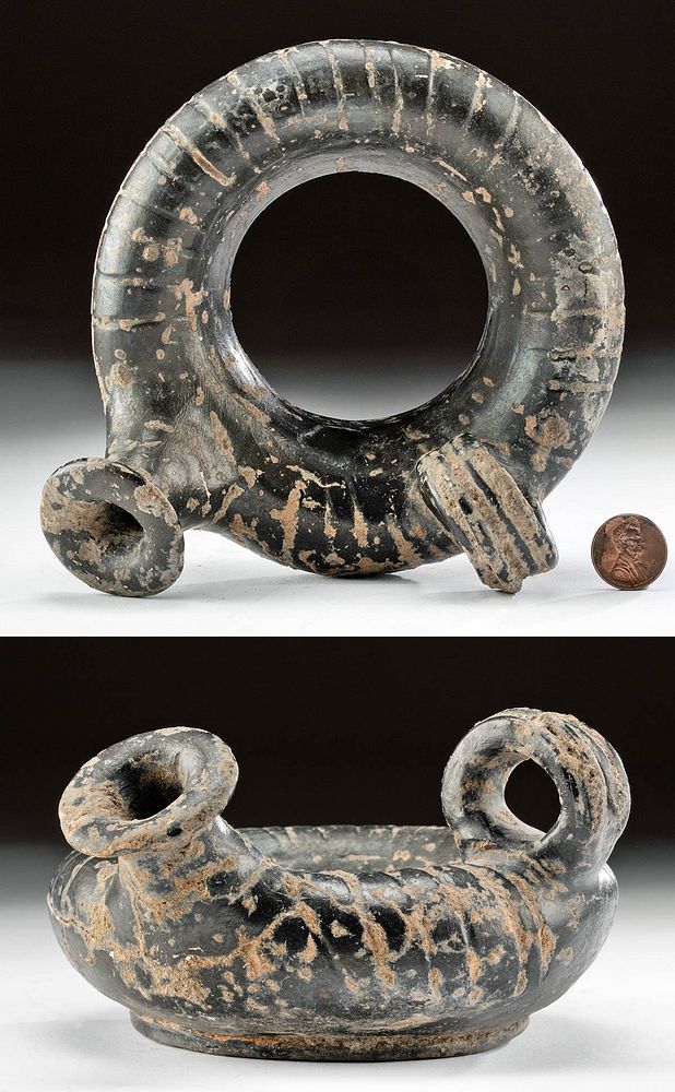 Appraisal: Rare Greek Blackware Ring-Shaped Askos Originally Listed At Greece South