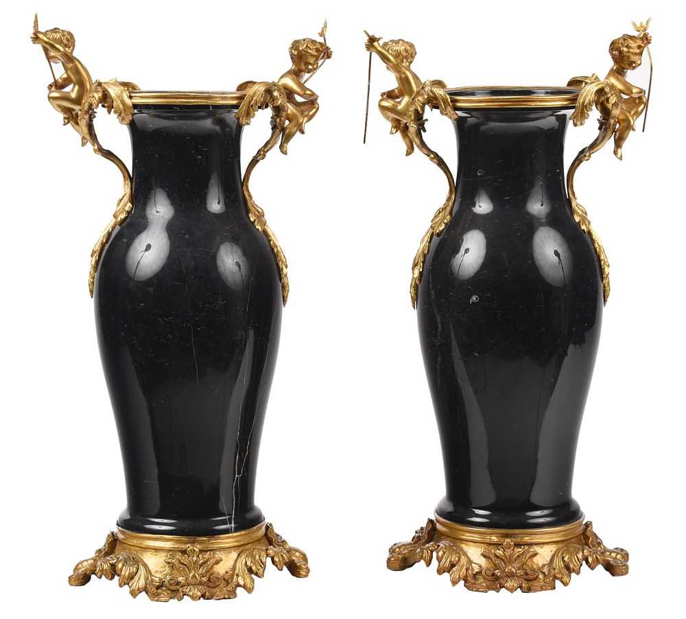 Appraisal: Pair Stone and Gilt Bronze Mounted Floor Vases Continental th