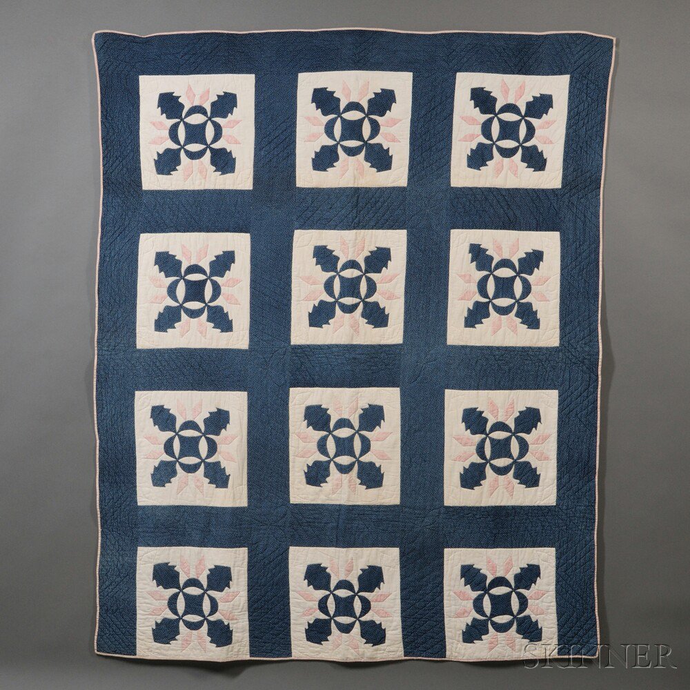 Appraisal: Pieced and Appliqued Cotton Oak Leaf Pattern Quilt America late