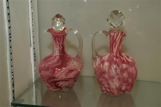 Appraisal: TWO ART GLASS CRUETS Both in mottled white and pink