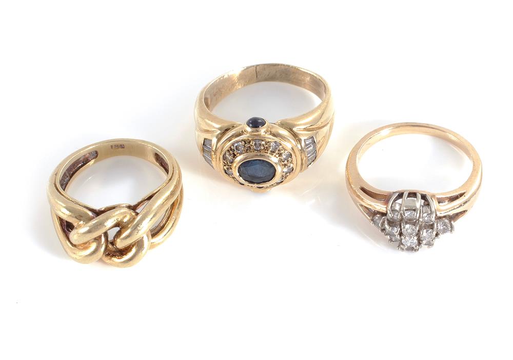 Appraisal: Gold and gemstone rings K gold sapphire and diamond size