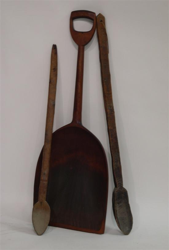 Appraisal: Three th C wooden implements including a shovel and two