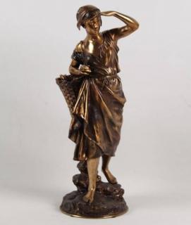 Appraisal: E LAURENT BRONZE SCULPTURE OF YOUNG WOMAN BRONZE SCULPTURE OF