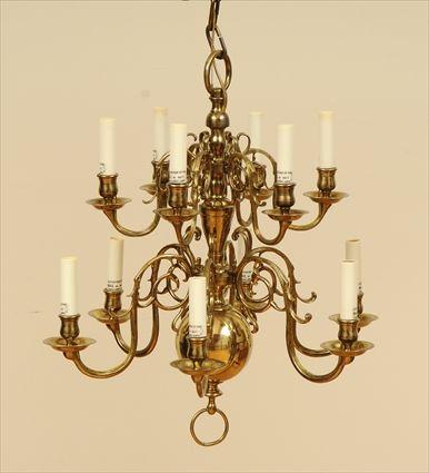 Appraisal: th Century-Style Brass Twelve-Light Chandelier in in diam