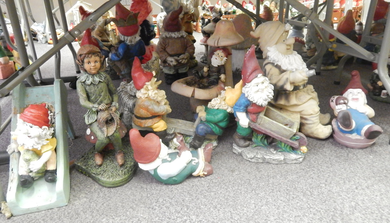 Appraisal: Various mainly plastic outdoor garden gnomes to include a gardener