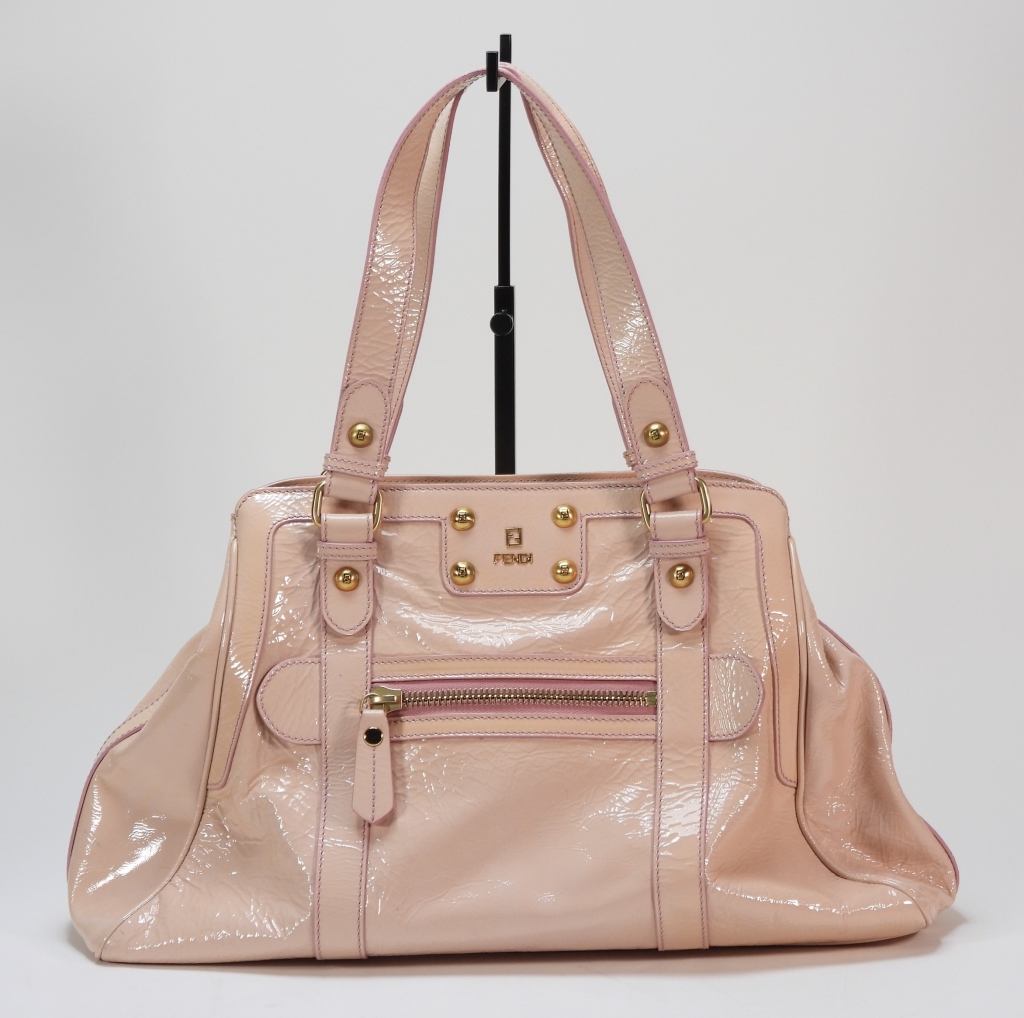 Appraisal: FENDI PEACH PATENT LEATHER HANDBAG Double handled peach colored handbag