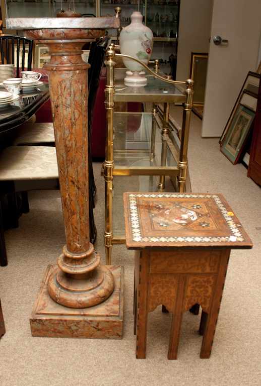 Appraisal: Classical style faux marble painted wood pedestal and a Moroccan