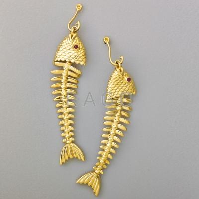 Appraisal: TIFFANY CO K GOLD FISH SKELETON EARRINGS Articulated suspend from