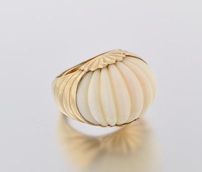 Appraisal: A Carved White Coral and Gold Cocktail Ring ca 's