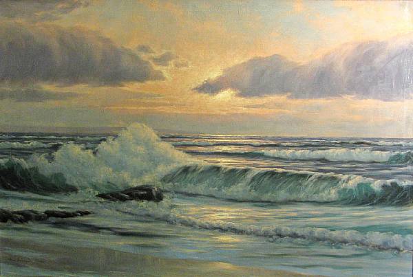 Appraisal: Richard Lorenz American - Crashing waves at sunset signed 'R