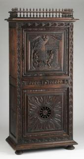 Appraisal: th c Belgian carved oak cabinet w musicians Belgian carved