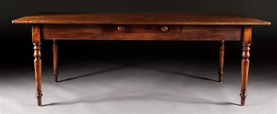 Appraisal: Victorian mixed wood farm table th century with single drawer