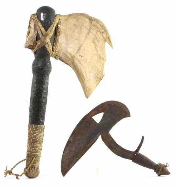 Appraisal: Two African Ceremonial War Hatchetsthe first an iron bird-headed blade