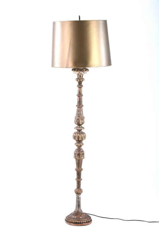 Appraisal: CONTINENTAL CARVED GILT-WOOD ALTAR STICK FLOOR LAMP th century Baluster-turned