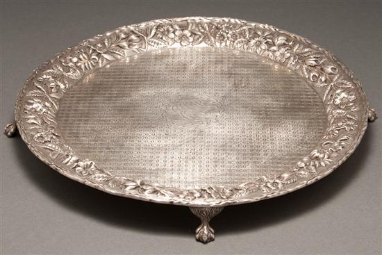 Appraisal: American repousse silver round footed tray S Kirk Son Co