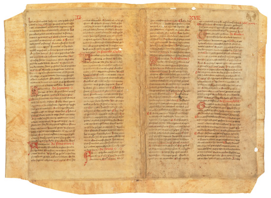 Appraisal: BARTHOLOMAEUS ANGLICUS Vellum bifolium from a manuscript of De proprietatibus