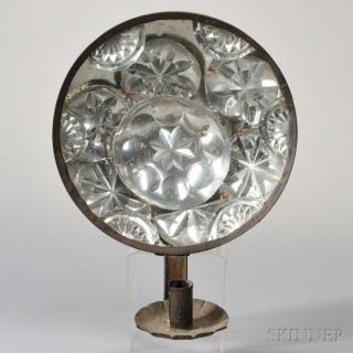 Appraisal: Tin Reflecting Sconce America th century circular body with starburst-pattern