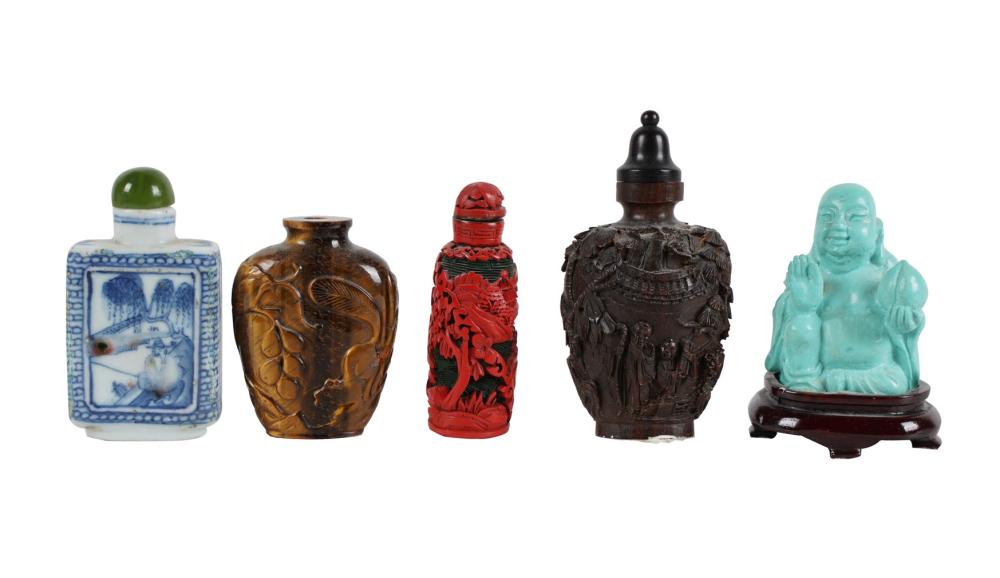 Appraisal: GROUP OF FIVE CHINESE MINIATURE ITEMScomprising four snuff bottles and