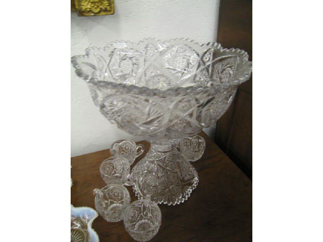 Appraisal: Pressed Glass Punchbowl on Stand with cups