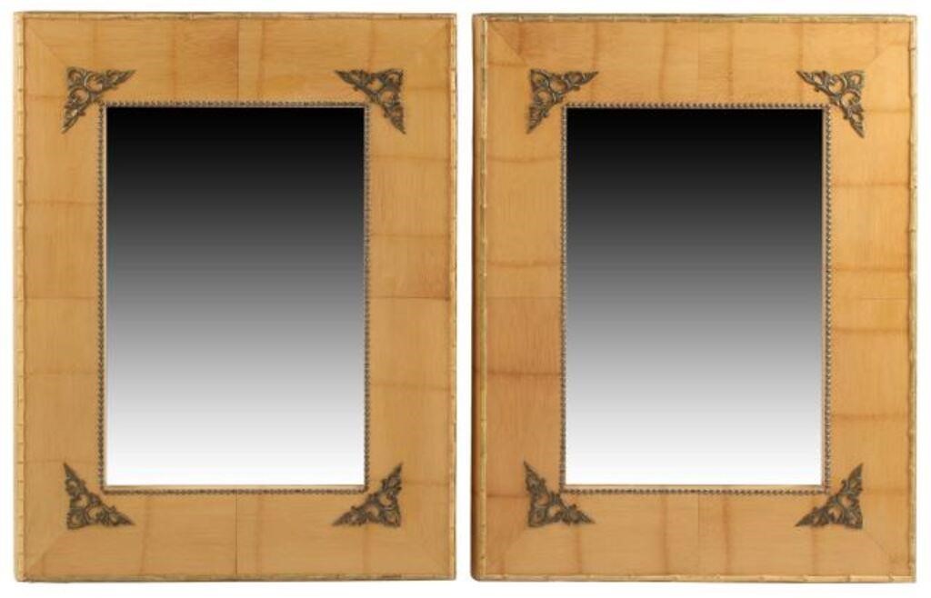 Appraisal: pair Bamboo trimmed wall mirrors frame encasing beveled mirror plate