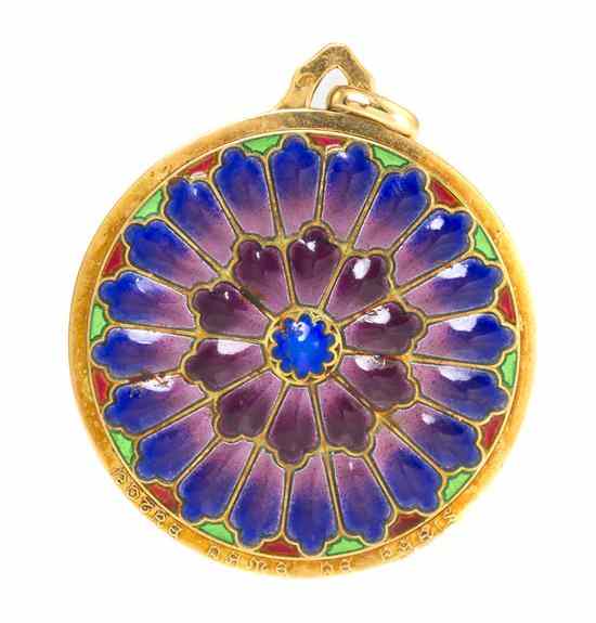 Appraisal: An Karat Yellow Gold and Polychrome Plique A Jour Pendant