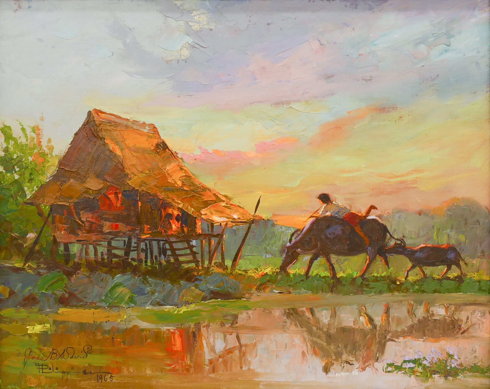 Appraisal: Jose David - Philippines 'Bayanihan Landscape' Oil on Board Board