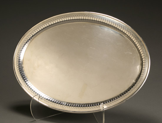 Appraisal: Sterling Oval Tray Possibly Mexican th Century Impressed with maker's