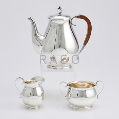 Appraisal: HOLGAR RASMUSSEN SILVER COFFEE SERVICE Globular coffee pot with rosewood