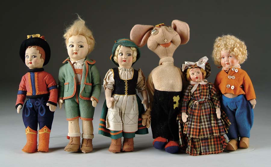 Appraisal: LOT OF SIX CLOTH DOLLS - Lenci-type dolls ranging from