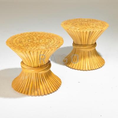 Appraisal: McGUIRE Pair of bamboo side tables USA s x dia