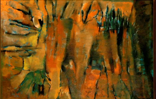 Appraisal: Judy Cassab born Orange Circumvision Trees oil on linen on