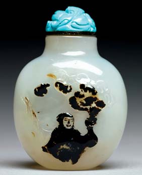 Appraisal: CAMEO SHADOW AGATE SNUFF BOTTLE Superbly hollowed shadow cameo agate