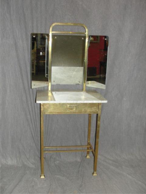 Appraisal: Regency Style Brass Marbletop Drawer Vanity with Triptych mirror From