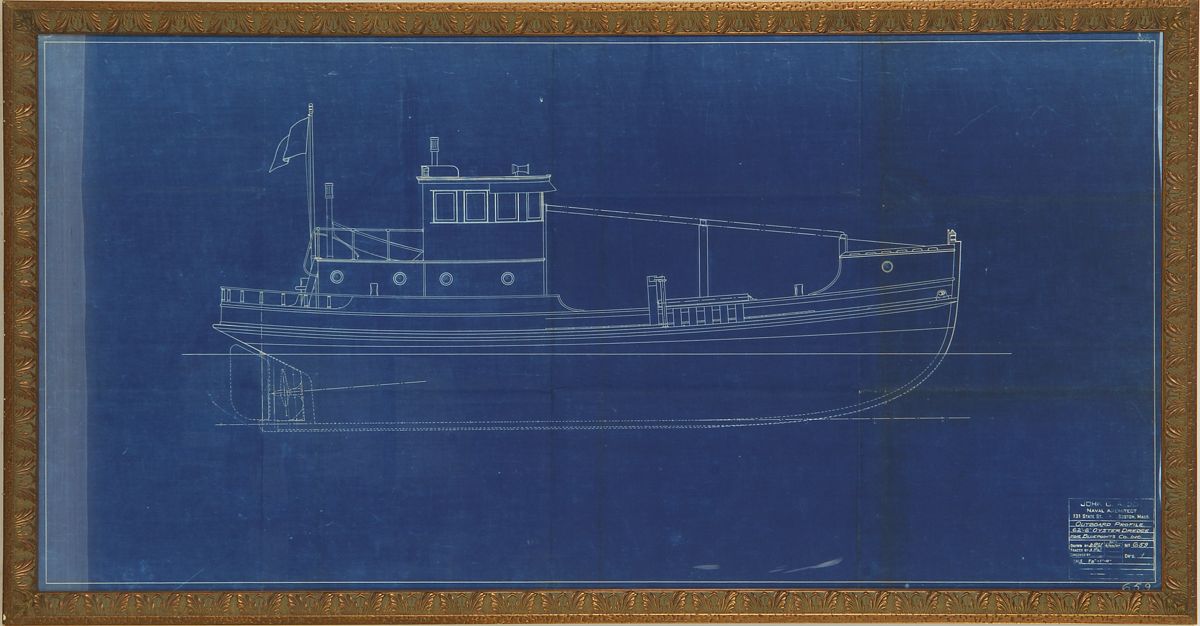 Appraisal: FRAMED ORIGINAL BLUEPRINT OF AN OYSTER DREDGE Dated June By