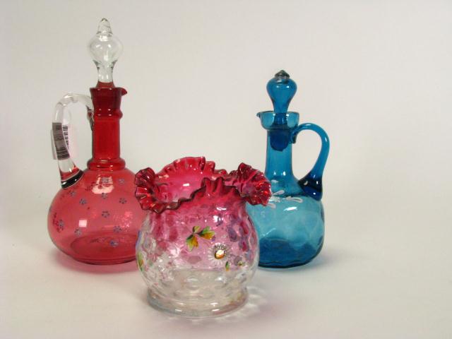 Appraisal: Group of Antique Colored Glass including '' bottle with applied