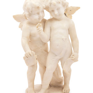 Appraisal: A Carved Marble Figure of Two Putti Late th Early