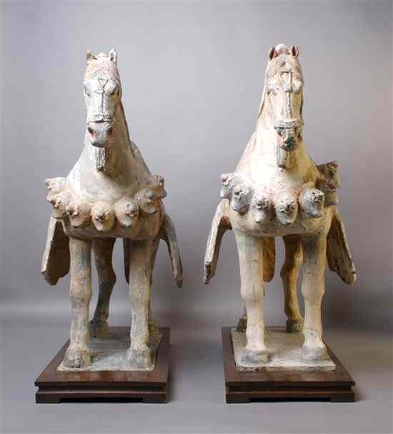 Appraisal: A Pair of Chinese Pottery Horses likely Ming Dynasty having