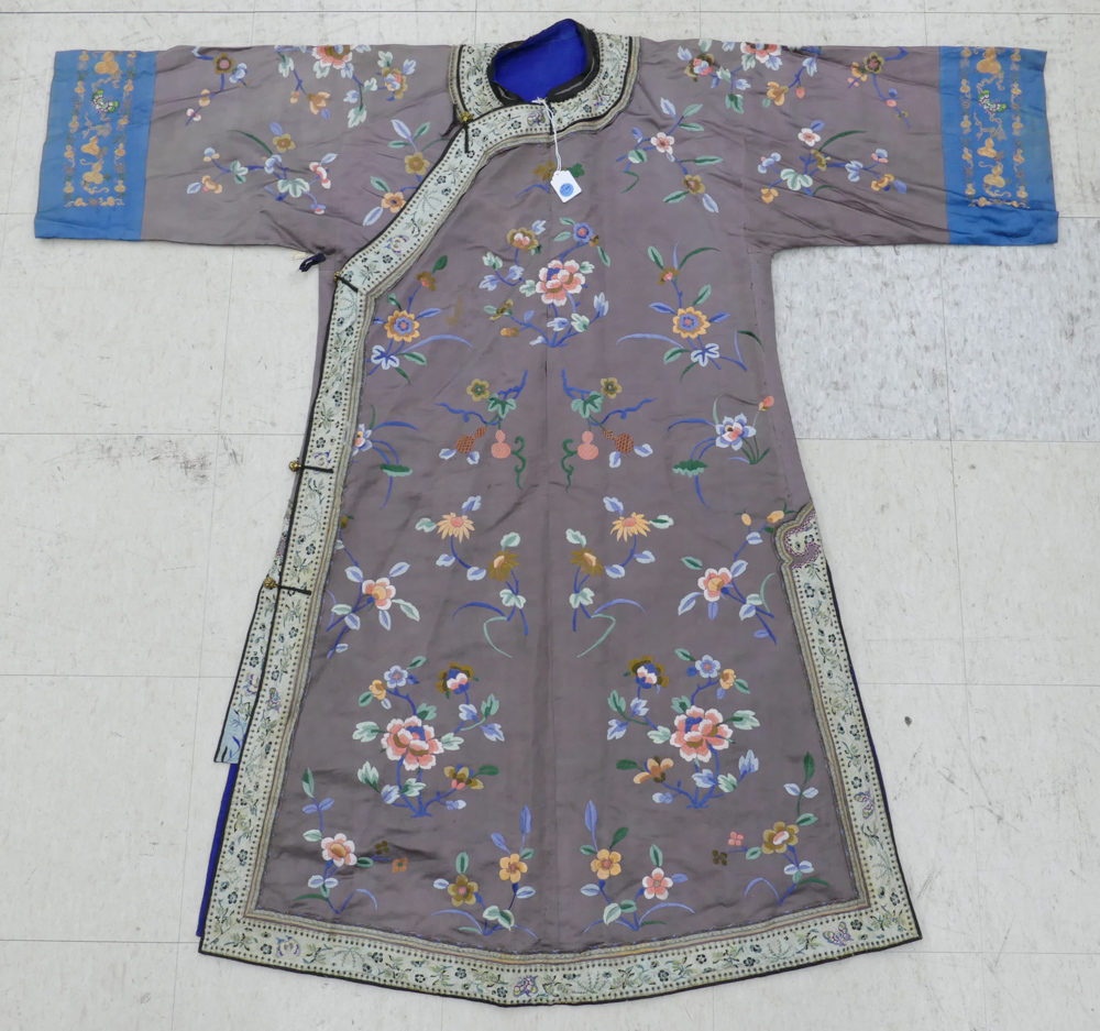 Appraisal: Old Chinese Silk Embroidered Floral Robe ''x '' - Gold