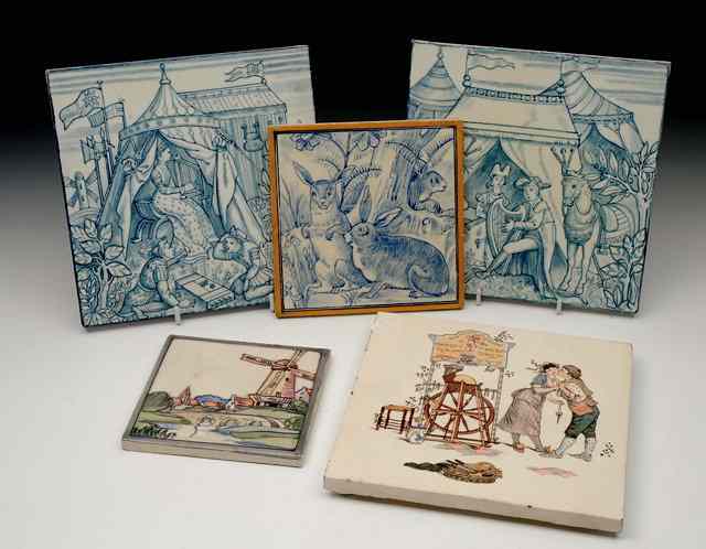 Appraisal: A set of three Minton Hollins Co tiles depicting swans