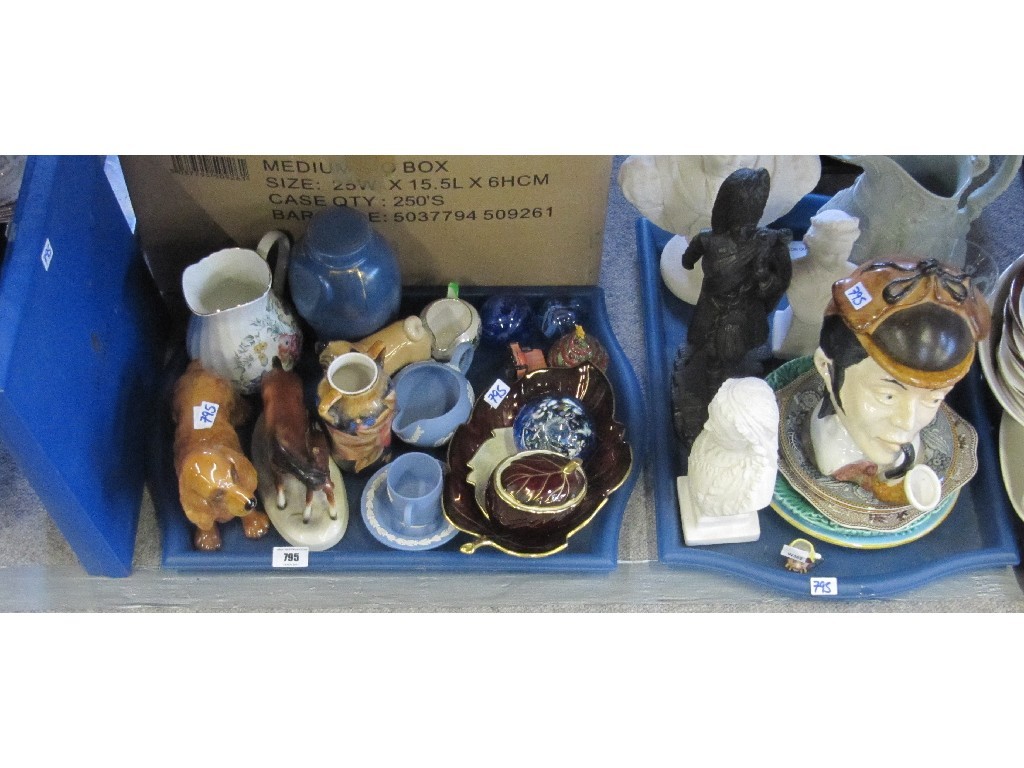 Appraisal: Two trays of assorted items including Sherlock Holmes tobacco jar